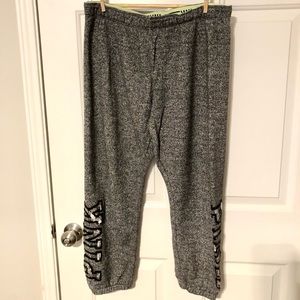 Victoria Secret Pink Sequin Bling Joggers jogging Pants Gray